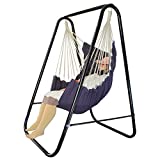 PIRNY Hammock Chair with Stand Hanging Padded Indoor Swing,Easy to Assemble Study MAX Capacity up to 500 LBS,Resistant Sturdy Metal Stand for Porch Patio Garden Swing Sets for Backyard(Grey)