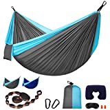 UEAKPIC Hammock Camping , Double Portable Hammocks with Tree Straps , Parachute Lightweight Nylon Hammock for Outdoor Travel Backpacking (Dark Gray / Blue )