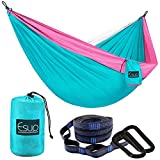 Esup Single & Double Camping Hammock -Lightweight Nylon Portable Hammock, Best Parachute Hammock with Tree Straps for Backpacking, Camping, Travel (Lake Blue / Pink / White, 118'(L) x 78'(W))