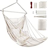 Outerman Hammock Chair Hanging Rope Swing, Hanging Chair with 3 Cushions and Foot Rest Support, Durable Metal Spreader Bar Max 440 Lbs, Swing Chair for Bedroom, Indoor & Outdoor, Patio, Porch or Tree