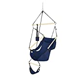 ONCLOUD Upgraded Unique Hammock Hanging Sky Chair, Air Deluxe Swing Seat with Rope Through The Bars Safer Relax with Fuller Pillow and Drink Holder Beech Wood Indoor/Outdoor Patio Yard 250LBS