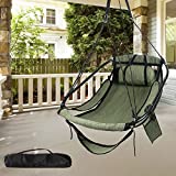 Bathonly Hammock Chair with Foot Rest, Sky Chair with Metal Bar, Hanging Chair Outdoor with Side Pouch, Supportive Pillow, Max 330 LBS Capacity, Green