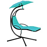 Giantex Outdoor Hanging Chaise Lounge Chair, Patio Hammock Chair with Removable Canopy, Cushion & Anti-toppling Rope, Hanging Arc Chaise Hammock for Patio Poolside Backyard Garden Porch (Teal)
