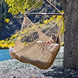 Large Hammock Chair with Foldable Spreader Bar, Caribbean Hammock Swing Chair, Woven Hanging Chair for Outdoor Indoor, 330 LBS Weight Capacity, Light Brown