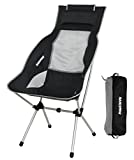 MARCHWAY Lightweight Folding High Back Camping Chair with Headrest, Portable Compact for Outdoor Camp, Travel, Picnic, Festival, Hiking, Backpacking (Black)