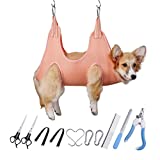 DcOaGt Dog Grooming Hammock Pet Dog Grooming Harness with Carabiner Hooks, 12 in 1 Pet Grooming Supplies Kit with Nail Trimmer/Comb/Scissors, for Bathing/Shaving/Nail Trimming/Eye Care（Orange）