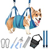 Windeep Dog Grooming Hammock, Breathable Pet Grooming Harness for Nail Trimming & Physical Examination, Dog Grooming Helper with Nail Clippers, Nail File, Comb, Dog Muzzle (16-40LBS)