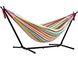 Vivere Double Cotton Hammock with Space Saving Stand and Carry Bag - Salsa