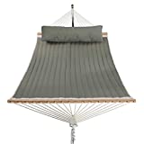 Patio Watcher 11 Feet Quilted Fabric Hammock with Pillow Double 2 Person Hammock with Bamboo Spreader Bars, Perfect for Outdoor Patio Yard Beach Dark Green