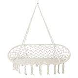 Hammock Chair Macrame Swing, Bohemian Style Handwoven Cotton Macrame Hammock, Indoor and Outdoor Mesh Hanging Chair Swing for Home, Bedroom, Patio, Yard and Garden, Great for Decor and Relaxation