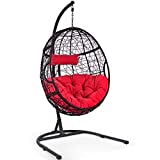 Giantex Hanging Egg Chair, Swing Chair with C Hammock Stand Set, Hammock Chair with Soft Seat Cushion & Pillow, Multifunctional Hanging Chairs for Outdoor Indoor Bedroom (Red)