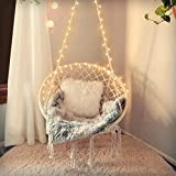 Hanging Chair for Bedroom Hammock Chair Swing with Lights and Hardware Kits,Max 550lbs,Macrame Swing Chair 100% Cotton Round Rope Chair for Bedroom, Indoor, Outdoor, Patio, Yard, Deck, and Porch