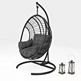 Hanging Egg Chair Rattan Wicker Hammock Swing Chair with Stand and Comfortable Cushion for Outdoor Patio Porch Indoor Bedroom