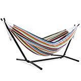 Vivere Double Sunbrella Hammock with Space Saving Steel Stand, Carousel Confetti (450 lb Capacity - Premium Carry Bag Included)
