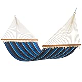 Hatteras Hammocks Large Gateway Indigo Sunbrella Quilted Hammock with Free Extension Chains & Tree Hooks, Handcrafted in The USA, Accommodates 2 People, 450 LB Weight Capacity, 13 ft. x 55 in.