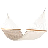 Original Pawleys Island Large Antique Beige Sunbrella Quilted Hammock with Free Extension Chains & Tree Hooks, Handcrafted in The USA, Accommodates 2 People, 450 LB Weight Capacity, 13 ft. x 55 in.