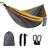 Single & Double Camping Hammock with 2 Tree StrapsLightweight Portable Parachute Nylon Hammock Set for Travel, Backpacking,Beach,Yard and Outdoor Survival (Camel, Twin)