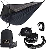 Everest Double Camping Hammock with Mosquito Net | Bug-Free Camping, Hiking, Backpacking & Survival Outdoor Hammock Tent | Reversible, Integrated, Lightweight, Ripstop Nylon | Black/Black/Net Black