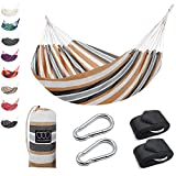 Gold Armour Hammock, Brazilian Style Hammock with Tree Straps for Hanging Durable Hammock, Portable Single Double Hammock for Camping Outdoor Indoor Patio Backyard (Brown Stripe)