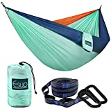 Esup Single & Double Camping Hammock -Lightweight Nylon Portable Hammock, Best Parachute Hammock with Tree Straps for Backpacking, Camping, Travel (Green / Blue/ Orange, 118'(L) x 78'(W))