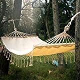 Double White Natural Canvas Handmade Hammock Beautiful Boho Style, Brazilian Deluxe Hammock Bed of Indoor Bedroom or Outdoor Tree, Patio, Porch, Yard, Beach for Camping, Hiking, Travel, Decor