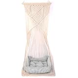 Doralus Cat Bed Cat Hammock Macrame Cat Swing Bed Cat Cage Cotton Rope Hanging Cat House Cats Toy Tassel Basket Tapestry (Beige, Swing Bed+Cushion)