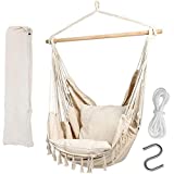 limerenc Hanging Chair Hammock Chair Swing, Max 330 Lbs, 2 Cushions Included,Hanging Chairs for Bedrooms Relaxing Reading Hammock Swing,Outdoor Indoor Hammock for Teen & Adult -Beige