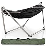 Tranquillo Pearluxis Hammock Stand – 1.2mm Thickness Stainless Steel Frame with 2- Layered Polyester Hammock Net, Single, Support 450 lbs, Black