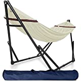 Tranquillo Adjustable Hammock Stand / Collapsible Hammock with Stand – Picnic Hammock Stand and 2 Layered Polyester Hammock Net for 2 persons with Carry Bag - Supports up to 550lbs - Steel / White