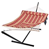 SUNCREAT Hammocks Portable Hammock with Stand, Hammock with Stand 2 Person Heavy Duty for Bedroom, Backyard, Patio, Balcony, Red Stripe