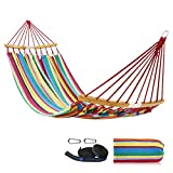 EAGLE PEAK 11 FT Outdoor / Indoor Double Hammock with Folding Curved Spreader Bar, Portable 2 Person Hammock for Backyard, Patio, Camping, Carry Bag and Tree Straps Included, Rainbow
