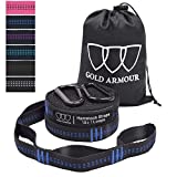Gold Armour Hammock Straps XL, Camping Hammock Tree Straps Set (2 Straps, 2 Carabiners, Carrying Bag), 20 ft Long Combined, 36 Loops, Must Have Accessories & Gear (Black with Blue Stitching)