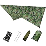 Azarxis Hammock Camping Tarp Rain Fly, Waterproof Tent Footprint Shelter Canopy Sunshade Cloth Picnic Mat for Outdoor Awning Hiking Beach Backpacking - Included Guy Lines & Stakes (Camouflage)