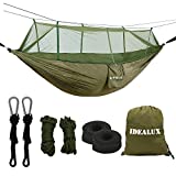 IDEALUX Camping Hammock with Net, Lightweight Portable Double Parachute Hammocks, Nylon Amy Hammock High Capacity,Tear Resistance, Perfect for Outdoor Camping and Backyard Relaxation