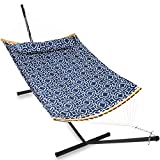 SUNNY GUARD Double Hammock with Stand Included Outside, Freestanding 2-Persons Hammocks Quilted with Stand and Large Pillow, 450lbs Capacity Heavy Duty