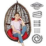 GREENSTELL Hammock Chair with Hanging Kits, Cushion & Pillow, Egg Large Rattan Wicker Swing Hanging Chair, Multifunctional Swing Chairs for Indoor, Outdoor, Patio, Garden (Brown Chair+Red Cushionn)