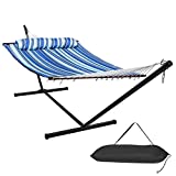Cool Area 2 Person Hammock with Stand Spreader Bars and Detachable Pillow Heavy Duty 450lbs Capacity for Outside Outdoor Indoor Backyard Patio Garden