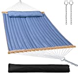 Mansion Home Double Hammock with Strong Spreader Bar, Heavy Duty Hammock with Removable Pillow Capacity 475 Lbs, Portable Tree Hammock with Carrying Bag, Blue