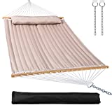 Mansion Home Portable Hammock Capacity 475 Lbs, Outdoor Hammock with Sturdy Spreader Bar, 2 Person Hammock with Detachable Pillow & Portable Carrying Bag, Tan