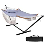 SUNCREAT Portable Hammock with Stand Included, Double Hammock with Curved Spreader Bar, Square