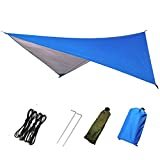 Azarxis Hammock Camping Tarp Rain Fly, Waterproof Tent Footprint Shelter Canopy Sunshade Cloth Picnic Mat for Outdoor Awning Hiking Beach Backpacking - Included Guy Lines & Stakes (Blue)