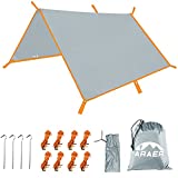 ARAER Camping Tent Tarp Hammock Rain Fly 2.2 lbs 3000 PU Waterproof Windproof Sunshade Hiking Backpacking Cycling Gear 4 Stakes 8 Ropes ( Gray-10 x 10 Ft )
