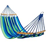 HBlife Hammock, Blue 2 Person Cotton Canvas Portable Hammock, Sturdy and Comfortable Double Hammock for Tree, Camping, Backyard and Beach, Carrying Bag Included