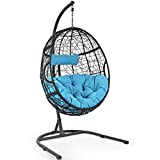 Giantex Hanging Egg Chair, Swing Chair with C Hammock Stand Set, Hammock Chair with Soft Seat Cushion & Pillow, Multifunctional Hanging Chairs for Outdoor Indoor Bedroom (Blue)