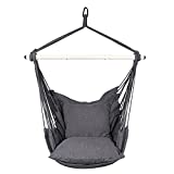 Highwild Hammock Chair Hanging Rope Swing - Max 500 Lbs - 2 Cushions Included - Steel Spreader Bar with Anti-Slip Rings - for Any Indoor or Outdoor Spaces (Grey)