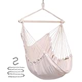 Y- STOP Hammock Chair Hanging Rope Swing, Hanging Chair with Pocket, Max 330 Lbs, Quality Cotton Weave for Superior Comfort, Durability (Beige)