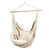 Hammock Chair | Hanging Rope Swing Seat for Indoor & Outdoor | Soft & Durable Cotton Canvas | 2 Cushions Included - Beige