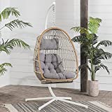 Walker Edison Carmel Modern Rattan Hanging Egg Swing Chair with Stand, 78 Inch, Brown and Grey