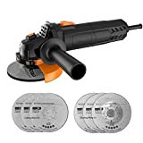 Visterk Angle Grinder, 6-Amp 4-1/2inch Power Grinder with 115mm 3 Grinding Abrasive Wheels 3 Cutting Abrasive Wheels, Flap Disc and Auxiliary Handle