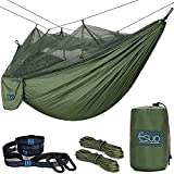 Esup Double Camping Hammock with Mosquito Net -Lightweight Nylon Portable Hammock, Best Parachute Hammock with Tree Straps for Backpacking, Camping, Travel (Army Green)